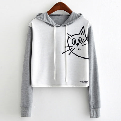 Womens Casual Long Sleeve Cat Sweatshirt Hooded Pullover Tops Blouse