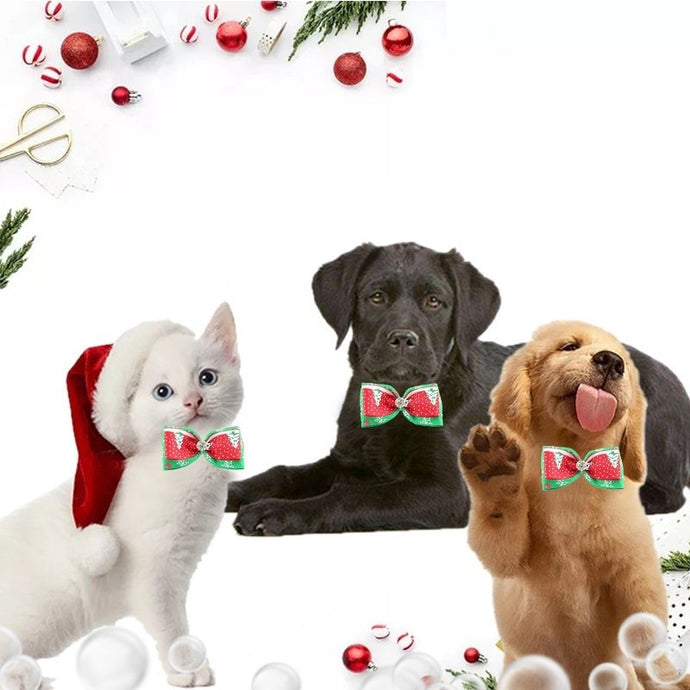 Pet Cat Dog Bow Tie Christmas Printed Neck Tie