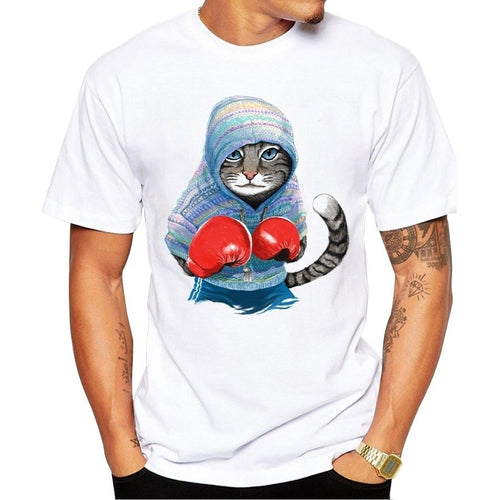 Men Cat Printed  Short Sleeve Casual Summer T-shirt